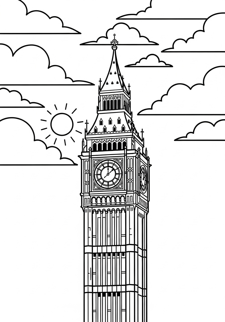 Big Ben Coloring Pages 4 hard Big Ben coloring pages