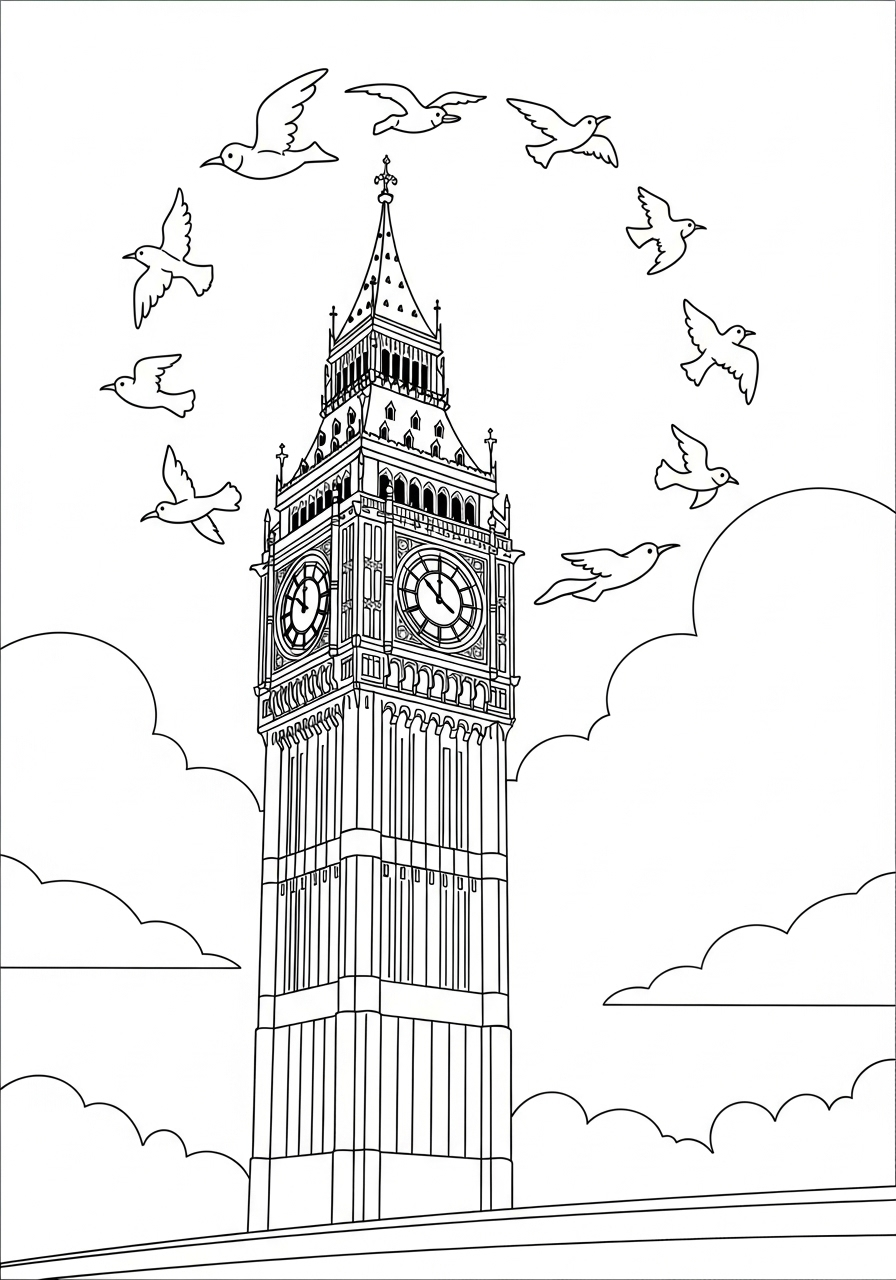 Big Ben Coloring Pages 7 free adult Big Ben coloring pages