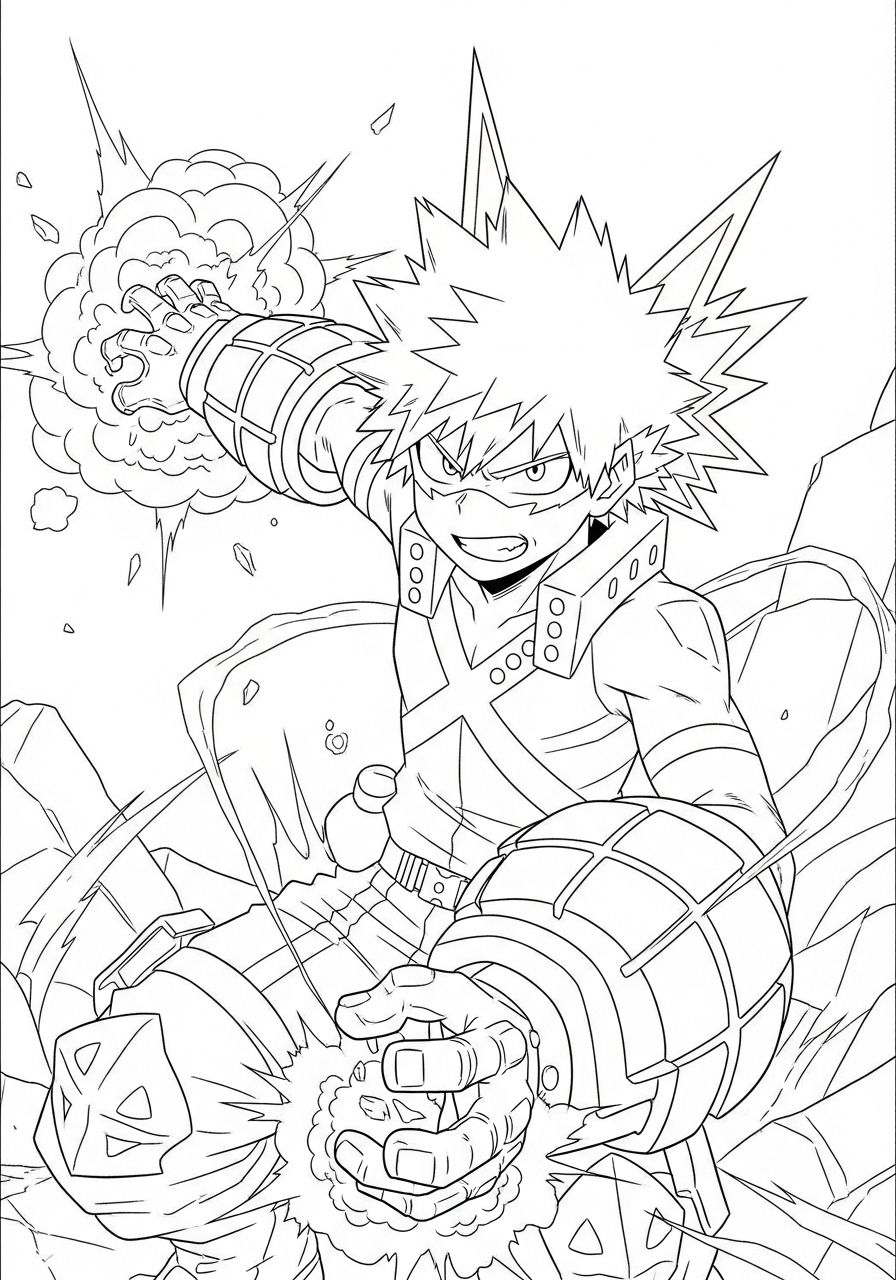 Katsuki Bakugo Coloring Pages 3 free full size printable Katsuki Bakugo coloring pages for adults pdf