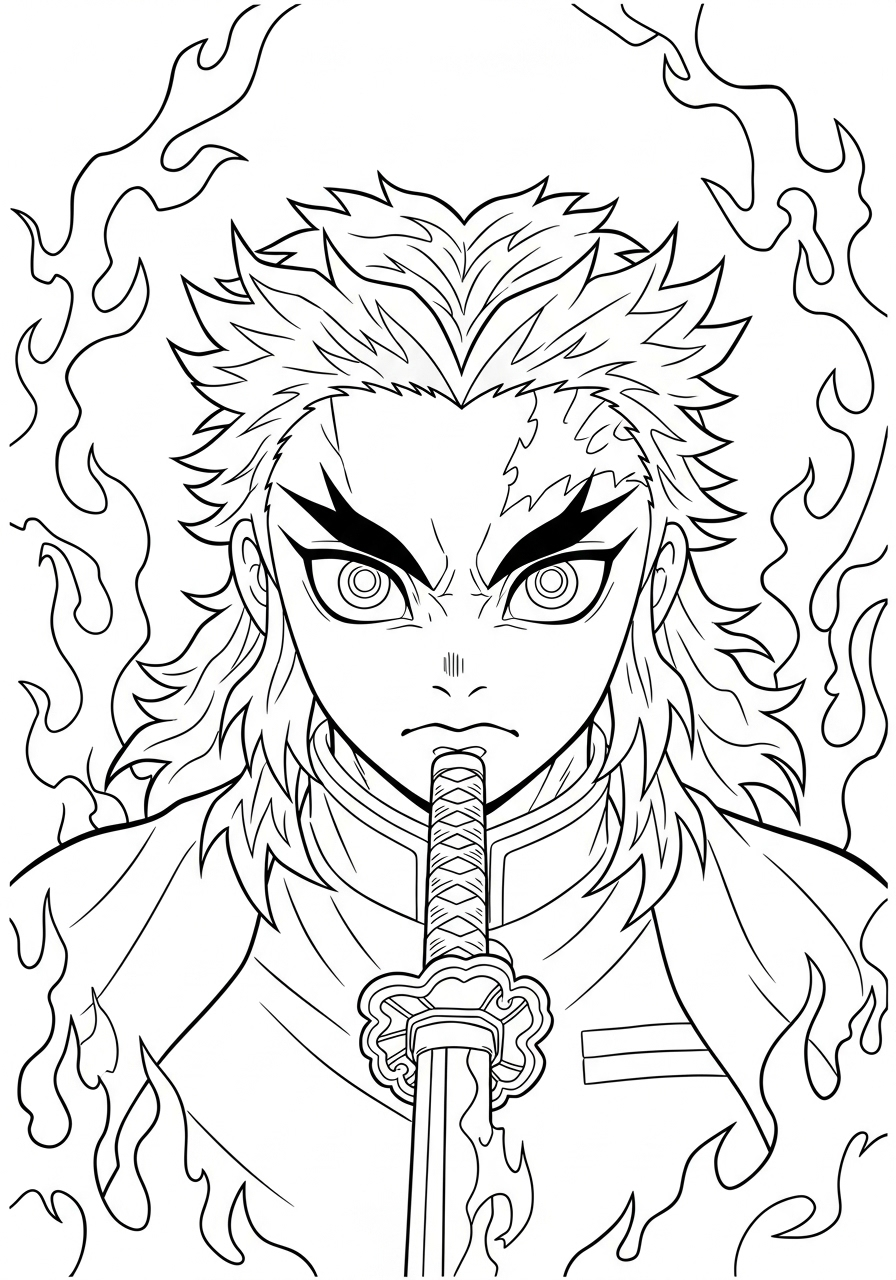free printable Kyojuro Rengoku coloring pages for adults