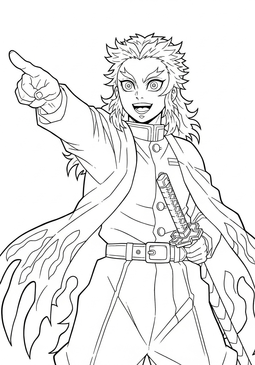 easy cute Kyojuro Rengoku coloring pages