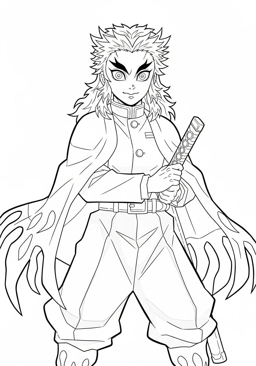 free Kyojuro Rengoku coloring pages for adults