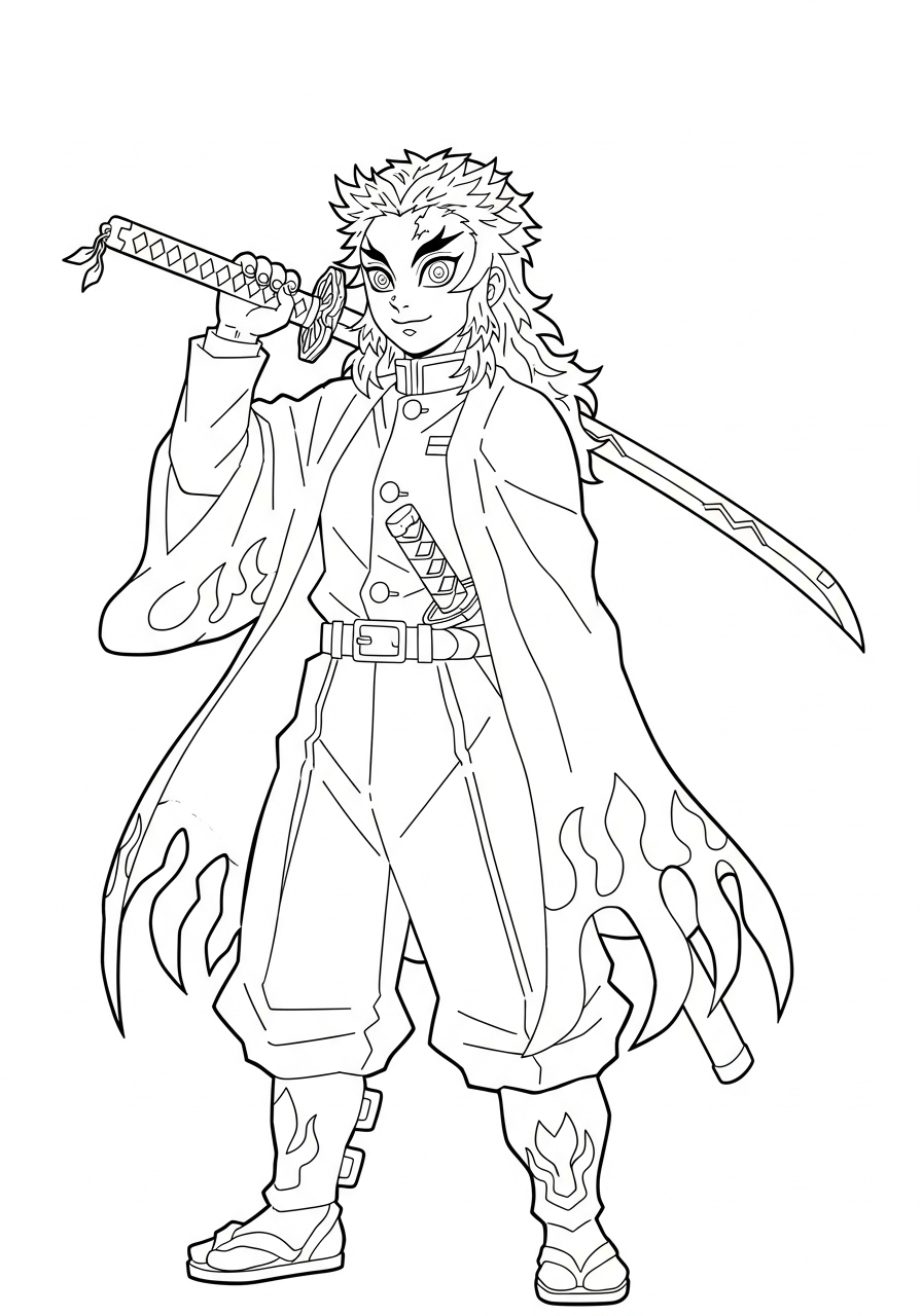 Kyojuro Rengoku coloring pages easy