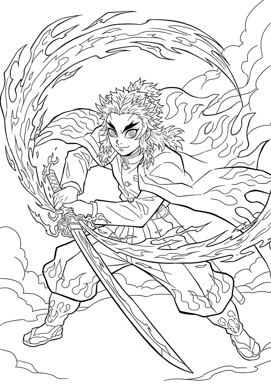 easy Kyojuro Rengoku coloring pages