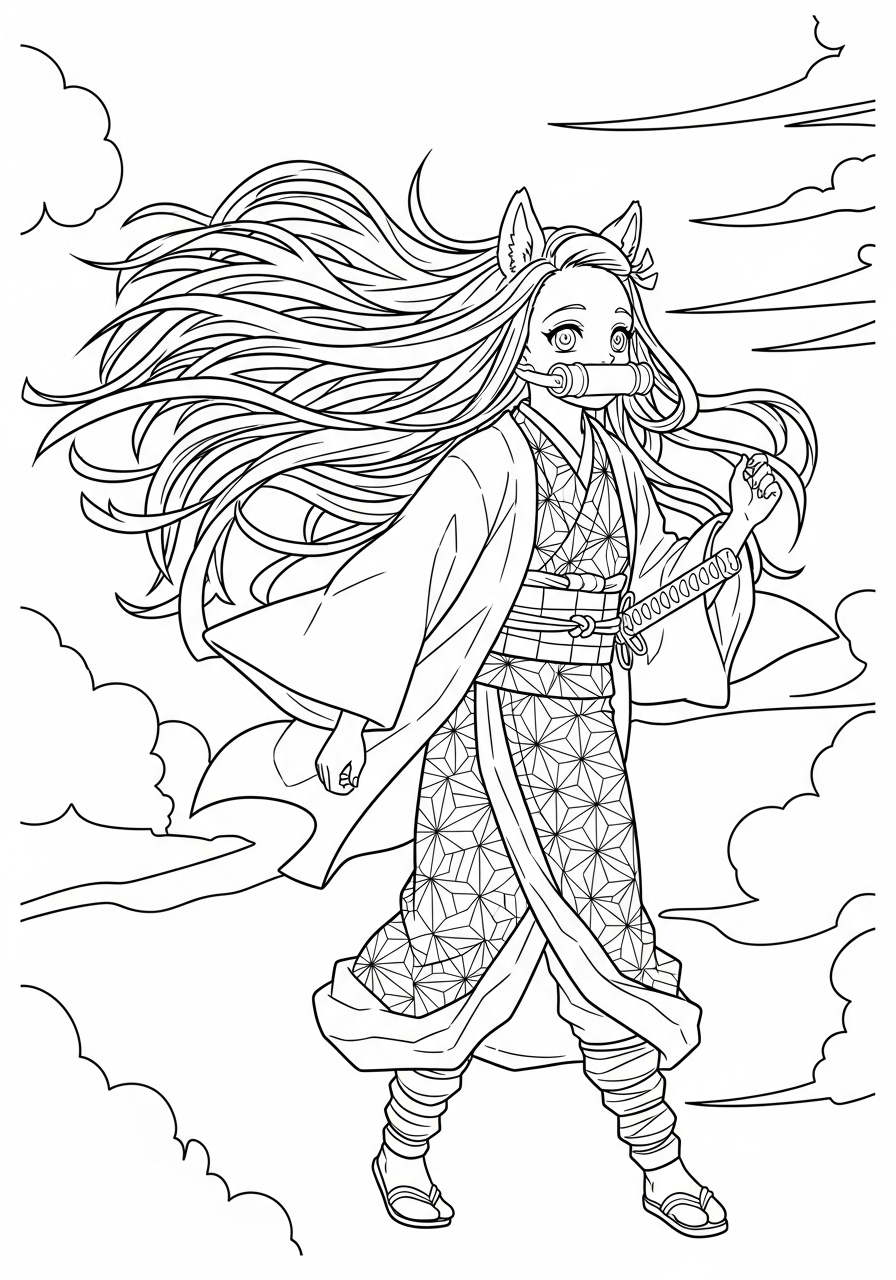 Nezuko Coloring Pages 14 free adult Nezuko coloring pages