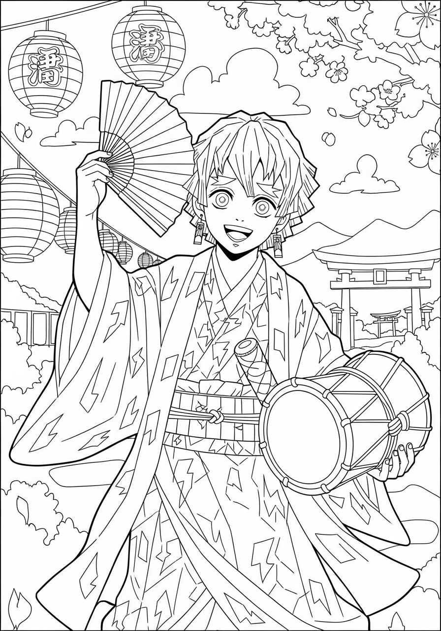 easy Zenitsu Agatsuma coloring pages