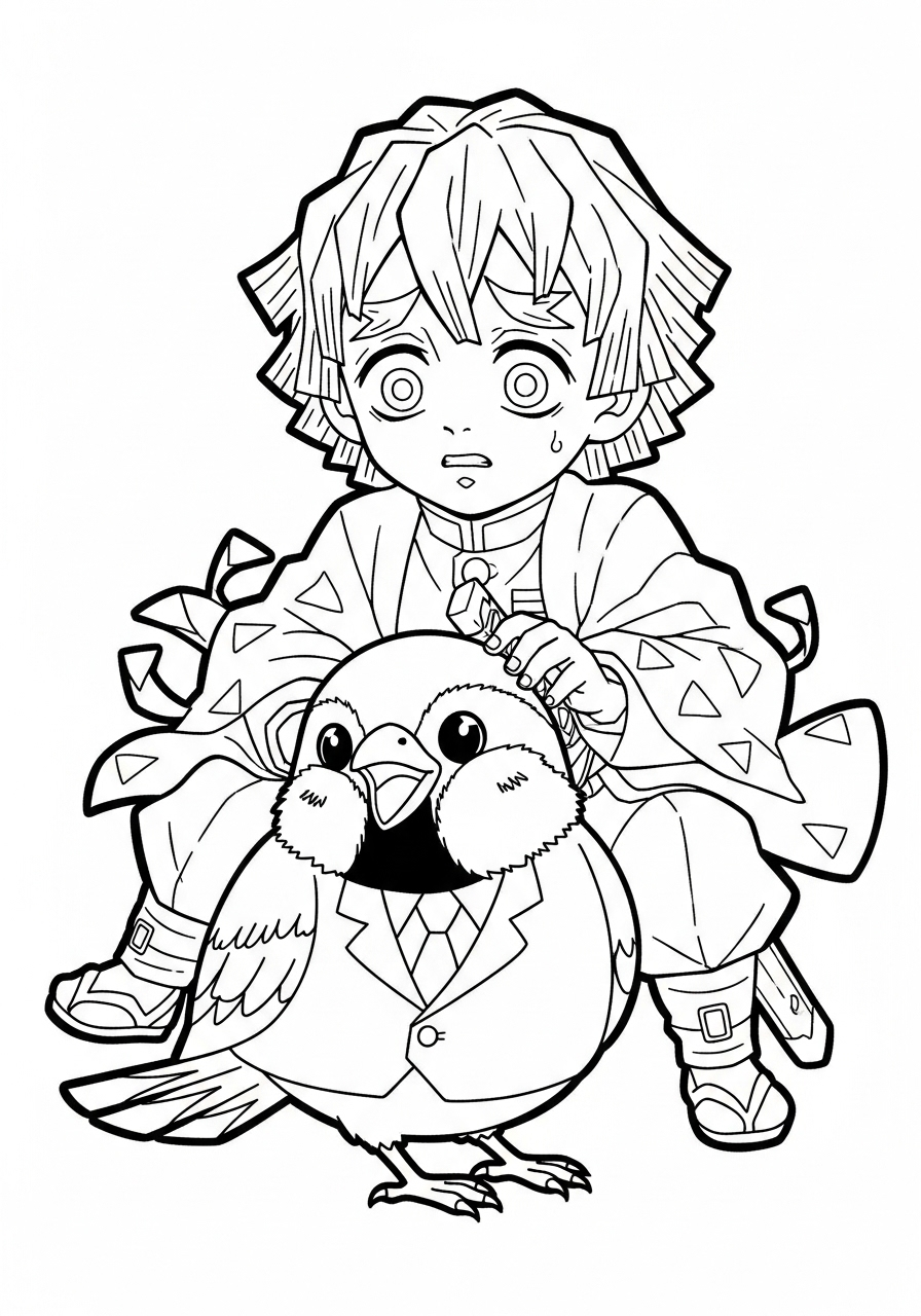 free Zenitsu Agatsuma coloring pages for kids