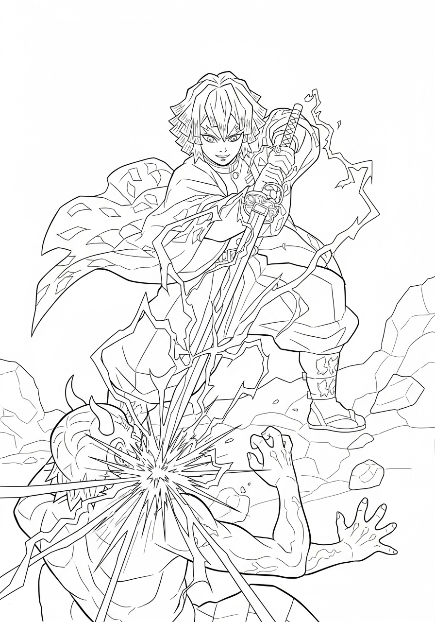 fun Zenitsu Agatsuma coloring pages