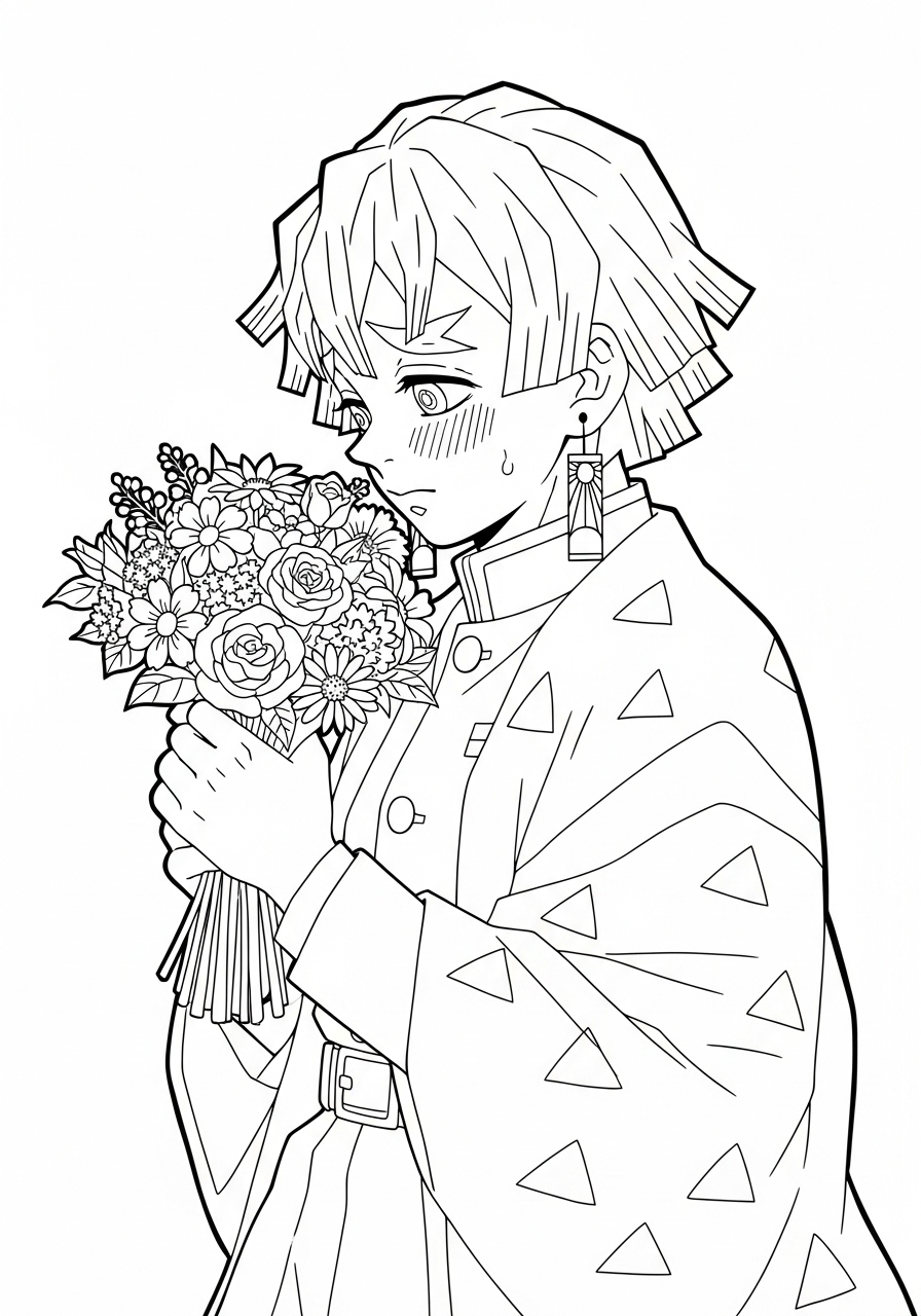 Zenitsu Agatsuma coloring pages for adults easy