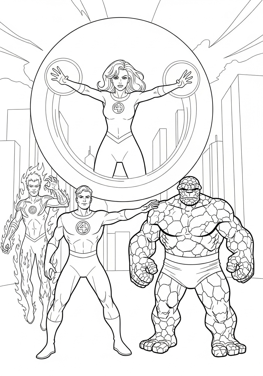 Fantastic Four Coloring Pages 3 adult coloring pages Fantastic Four
