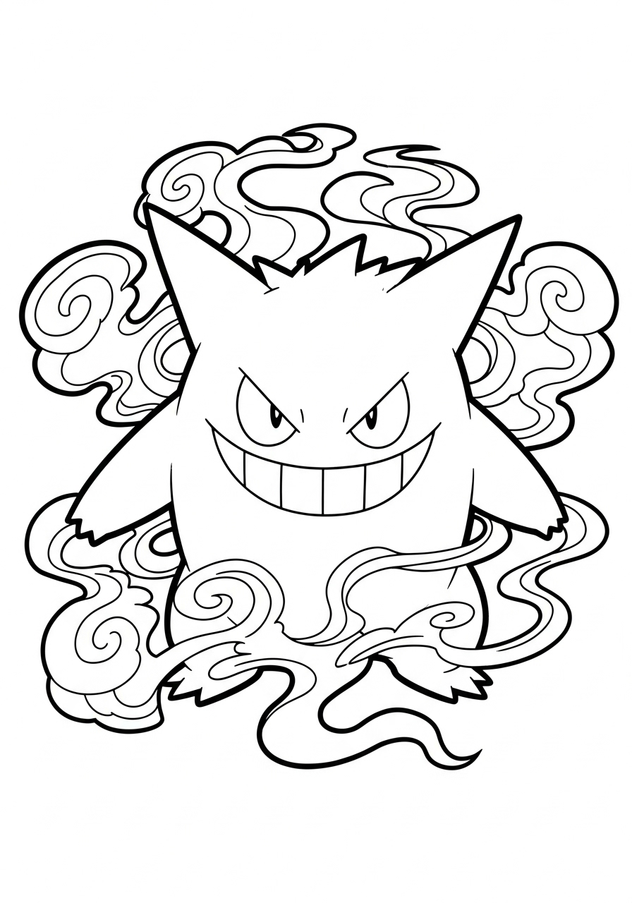 Gengar Coloring Pages 4 free printable Gengar coloring pages for adults