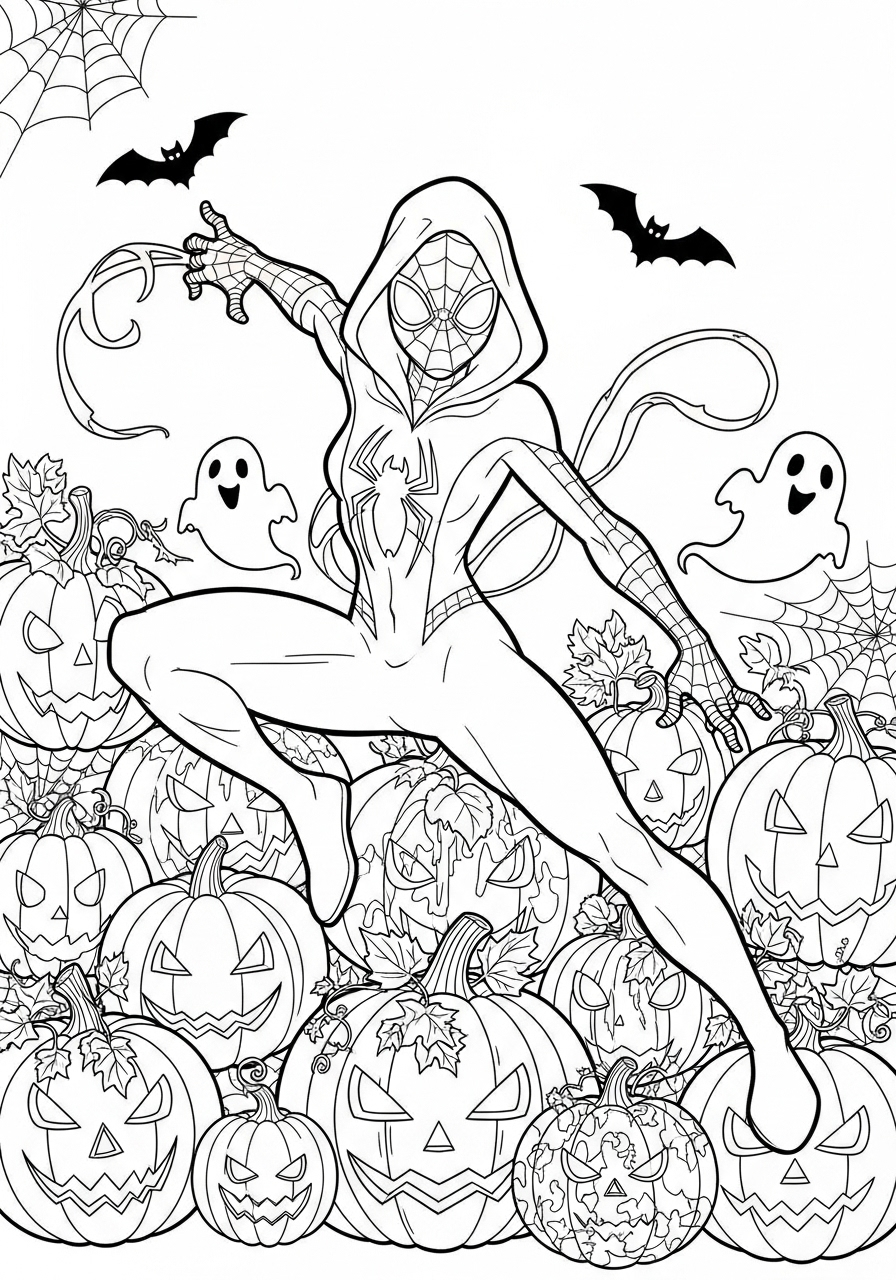 Ghost-Spider Coloring Pages 17 detailed Ghost Spider coloring pages for adults