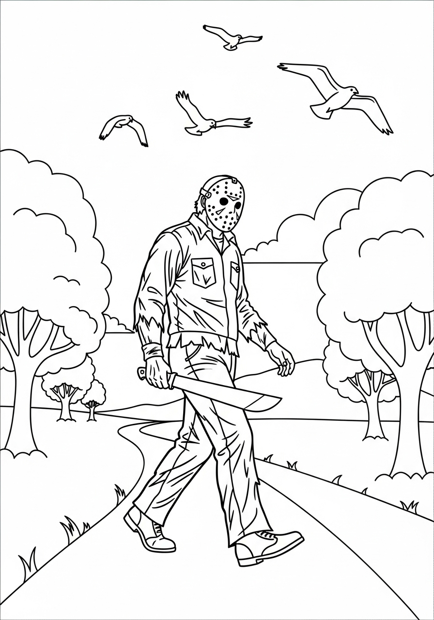 Jason Voorhees Coloring Pages 16 free full size printable Jason Voorhees coloring pages for adults pdf 1