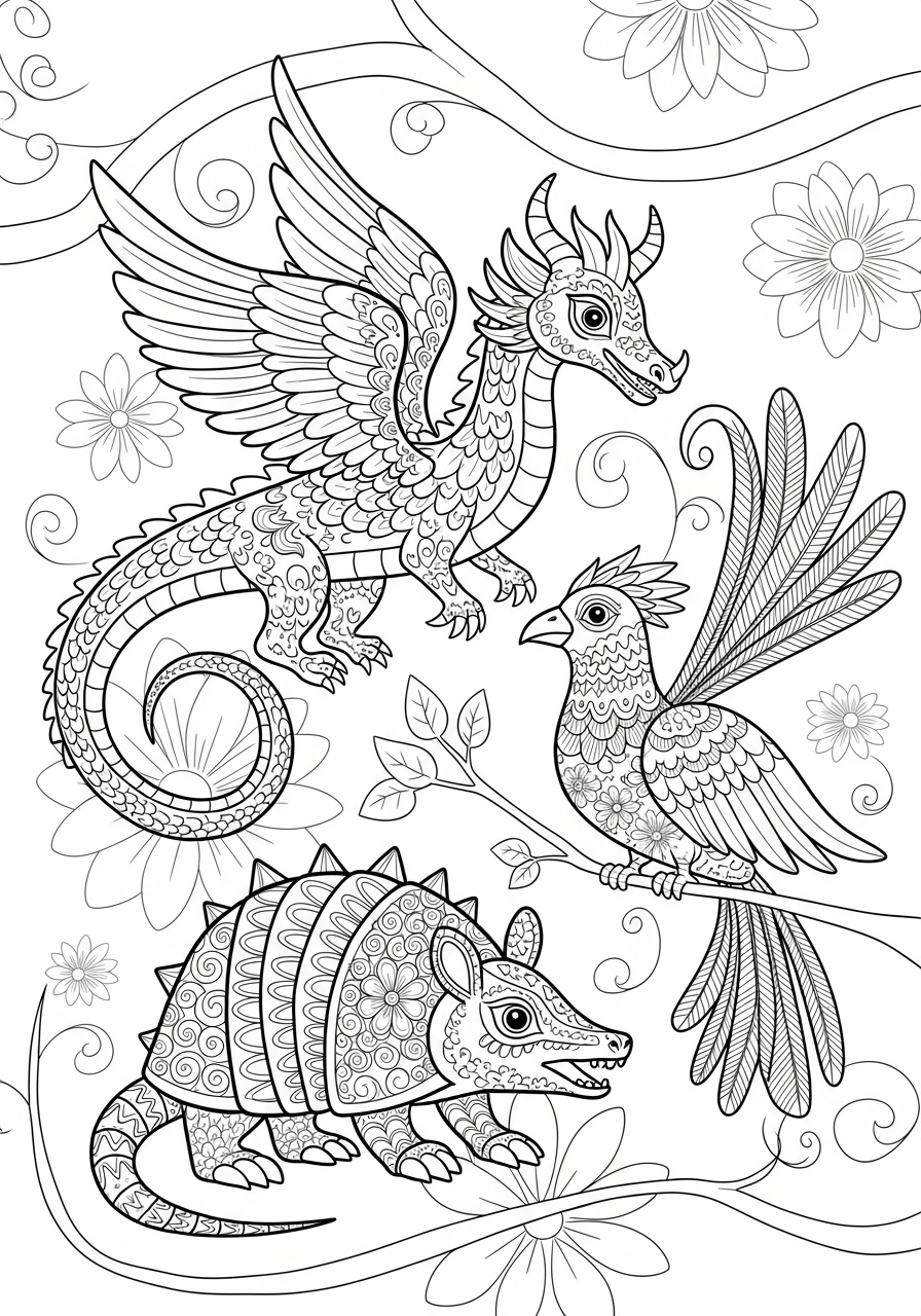 Alebrijes Coloring Pages 2 free adult Alebrijes coloring pages
