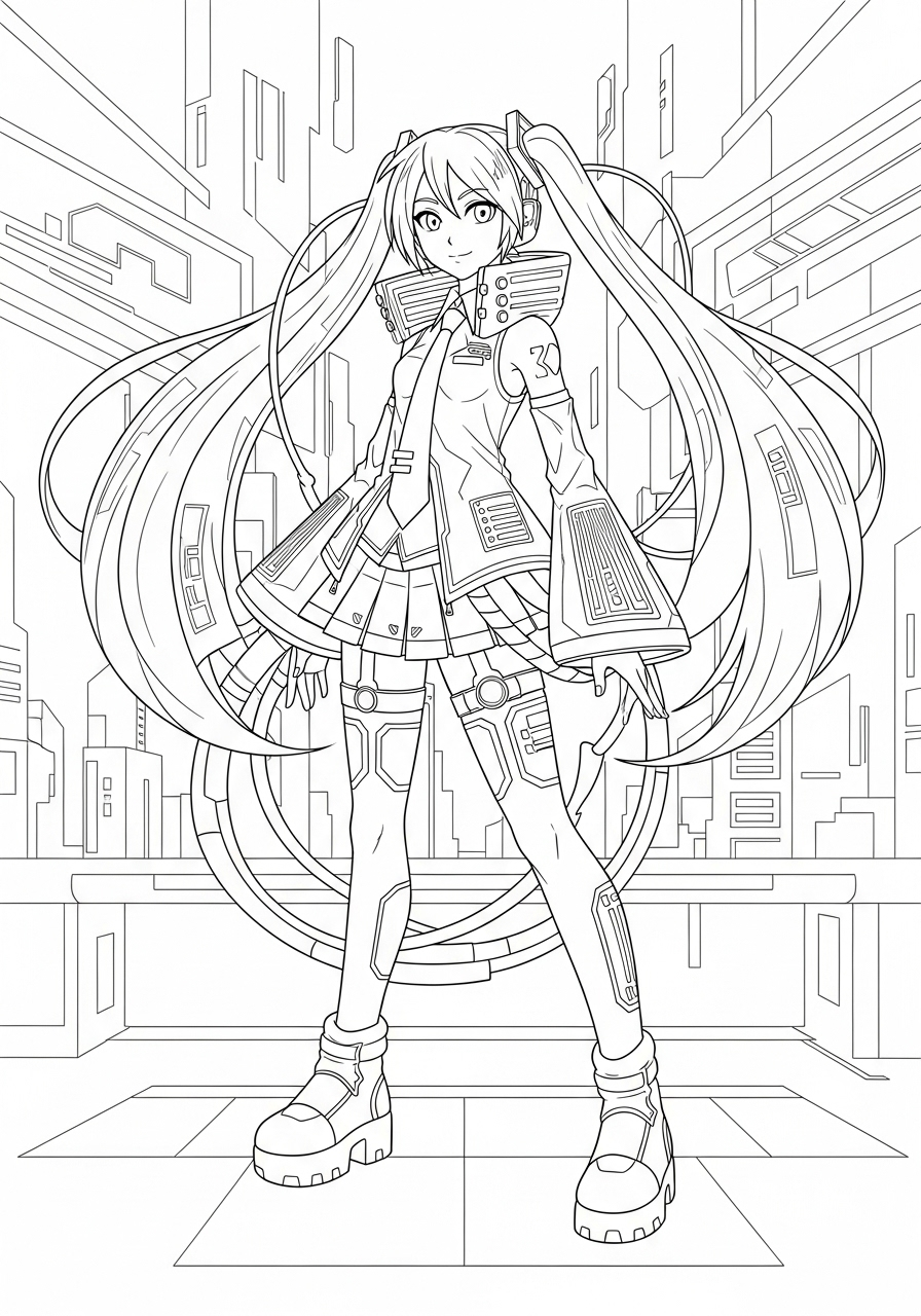 Hatsune Miku Coloring Pages 12 hard Hatsune Miku coloring pages
