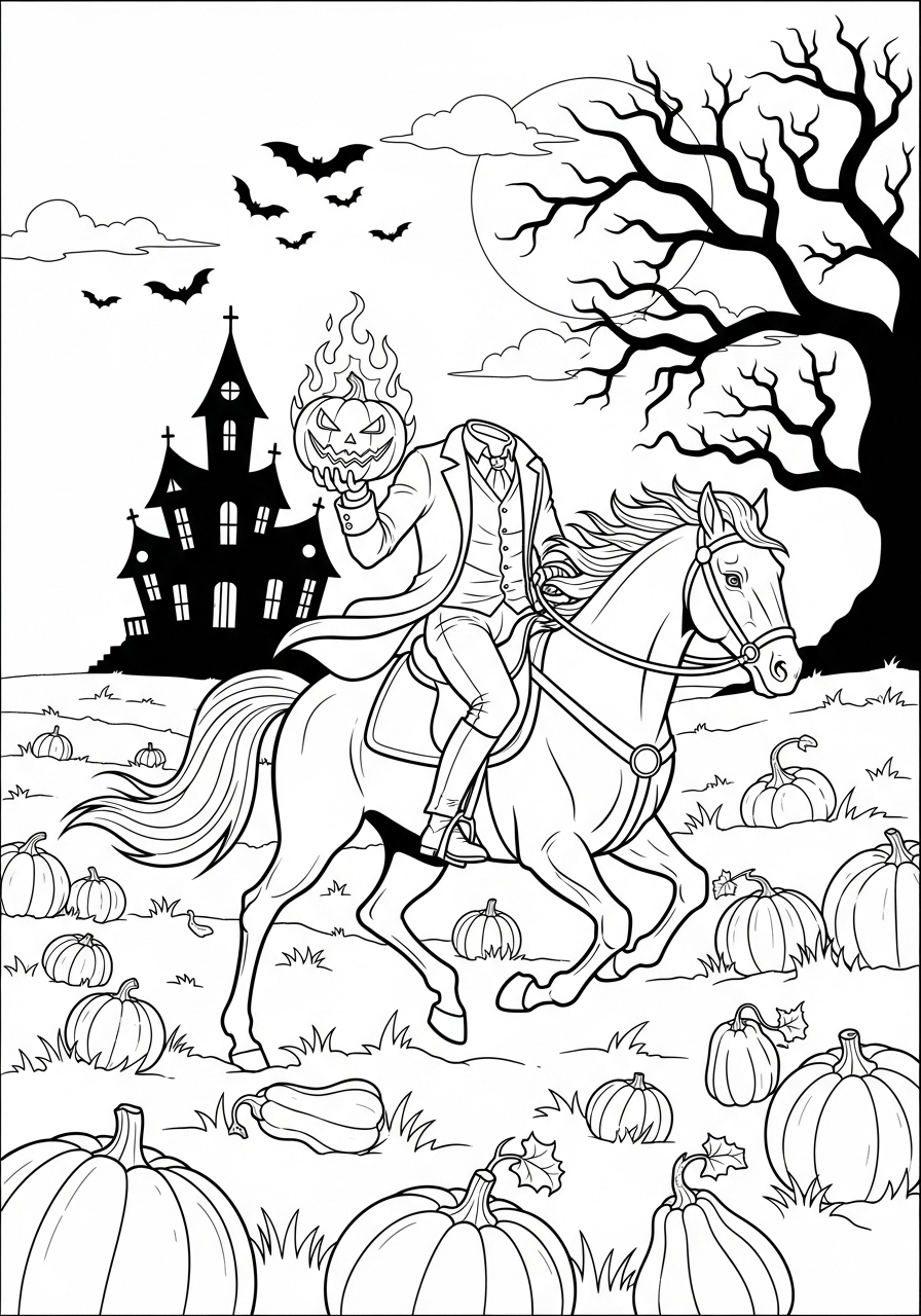 Headless Horseman Coloring Pages 8 free coloring Headless Horseman pages 1