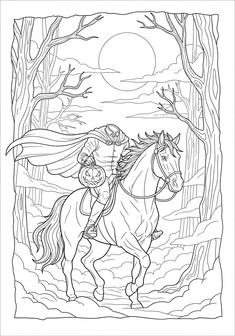 Headless Horseman Coloring Pages 5 free coloring Headless Horseman pages