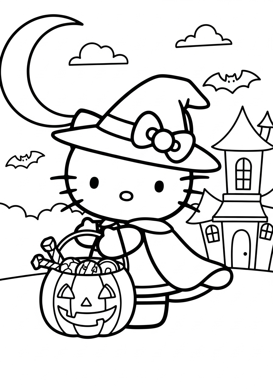 Hello Kitty Halloween Coloring Pages 14 free printable Hello Kitty Halloween coloring pages 1