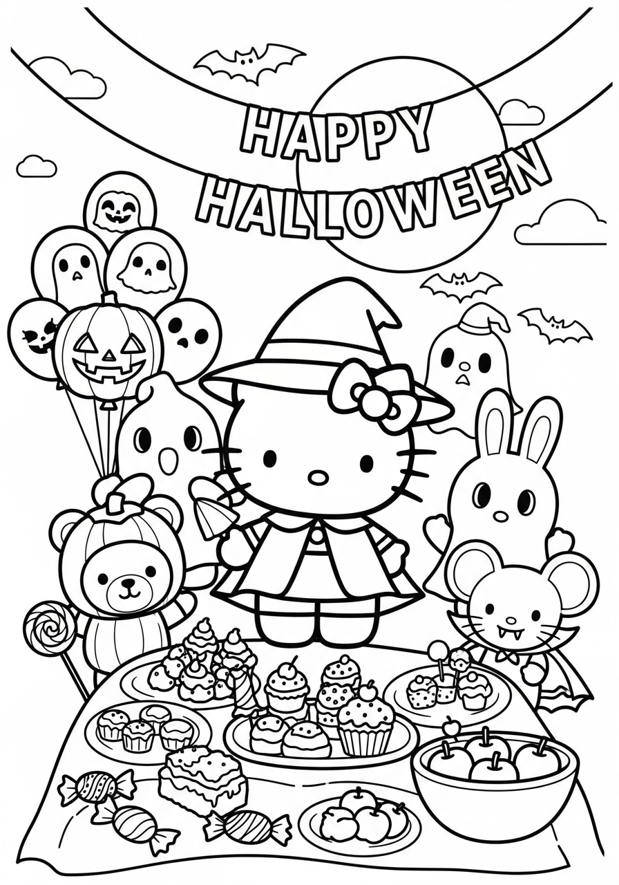Hello Kitty Halloween Coloring Pages 20 hard Hello Kitty Halloween coloring pages 1