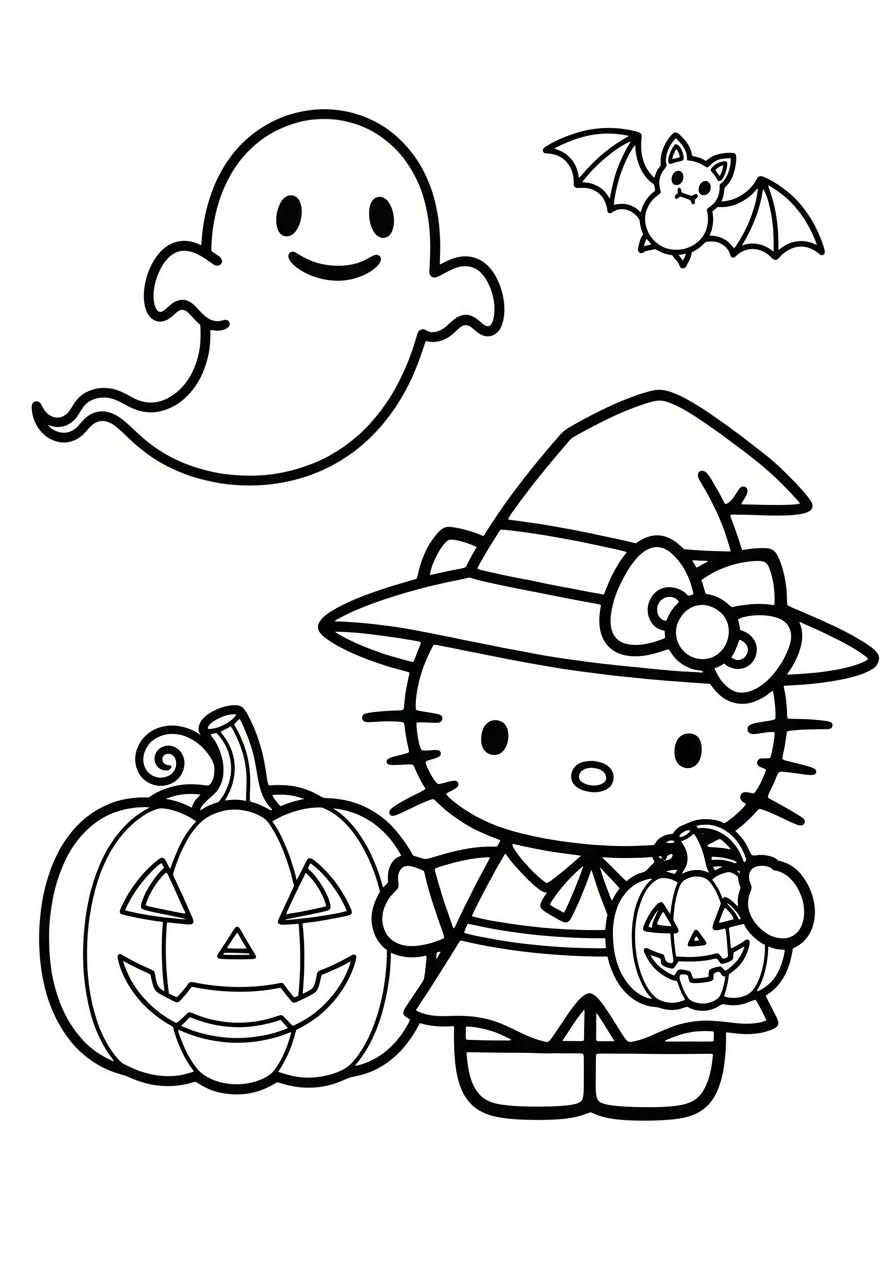 Hello Kitty Halloween Coloring Pages 3 preschool Hello Kitty Halloween coloring pages