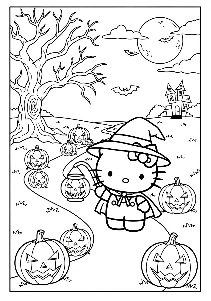Hello Kitty Halloween Coloring Pages 23 free adult Hello Kitty Halloween coloring pages