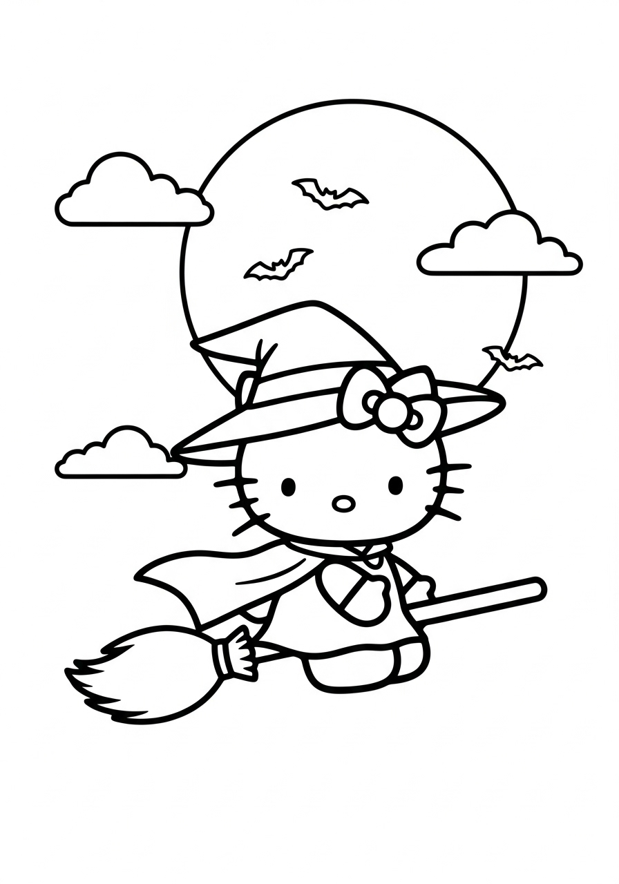 Hello Kitty Halloween Coloring Pages 4 hard Hello Kitty Halloween coloring pages