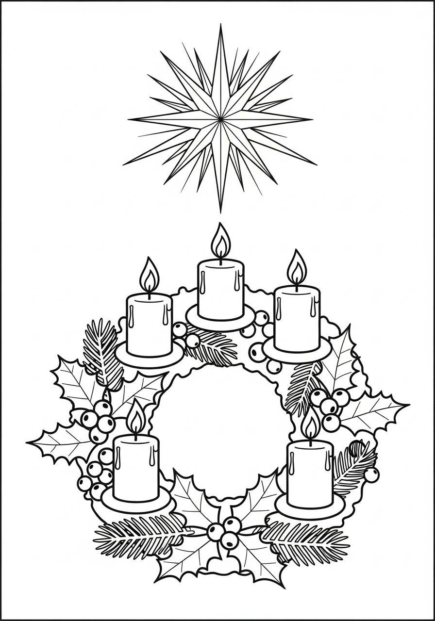free full size printable Advent Wreath coloring pages for adults pdf