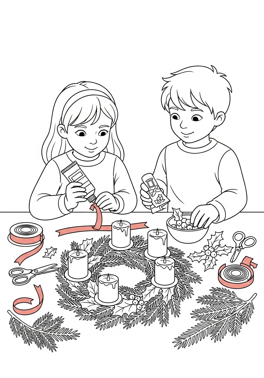 vintage Advent Wreath coloring pages
