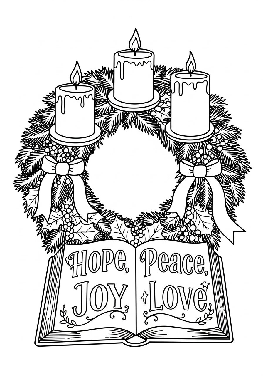 free Advent Wreath coloring pages for kids