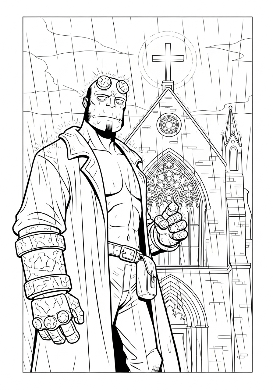 free printable Hellboy coloring pages for adults 1