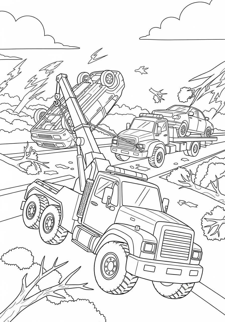 detailed Tow Truck coloring pages for adults