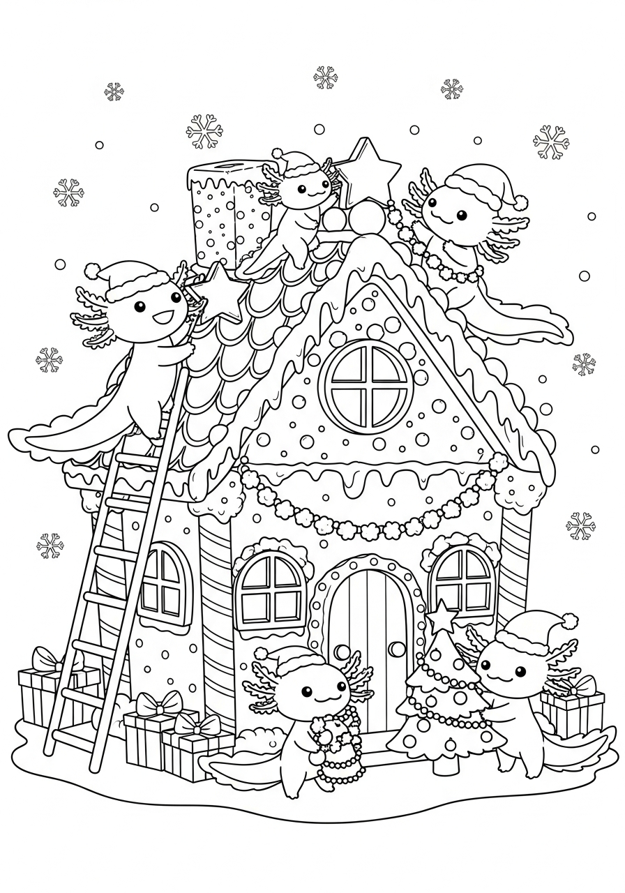 free coloring Christmas Axolotl pages