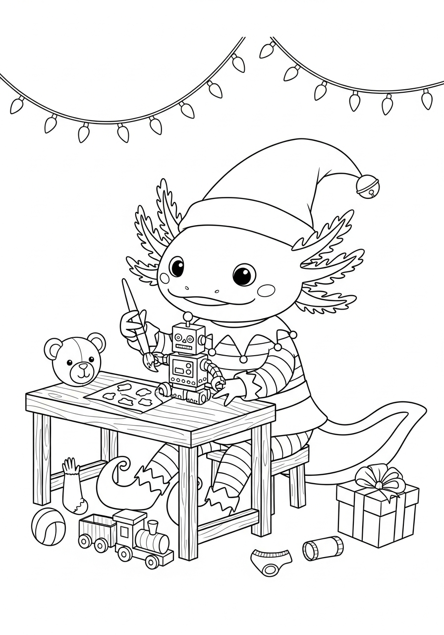 Christmas Axolotl cards coloring pages