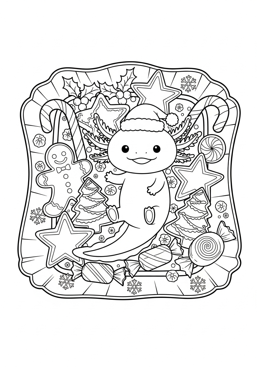 adult coloring pages Christmas Axolotl