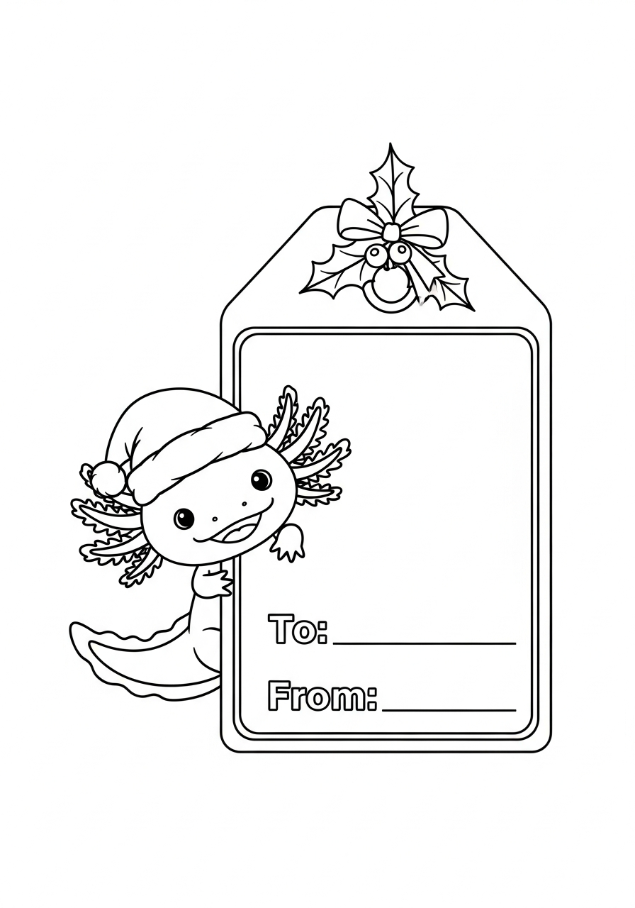 free Christmas Axolotl tree coloring pages