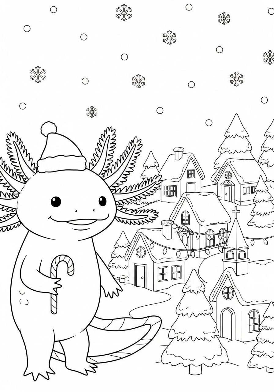 Christmas Axolotl coloring pages free 1