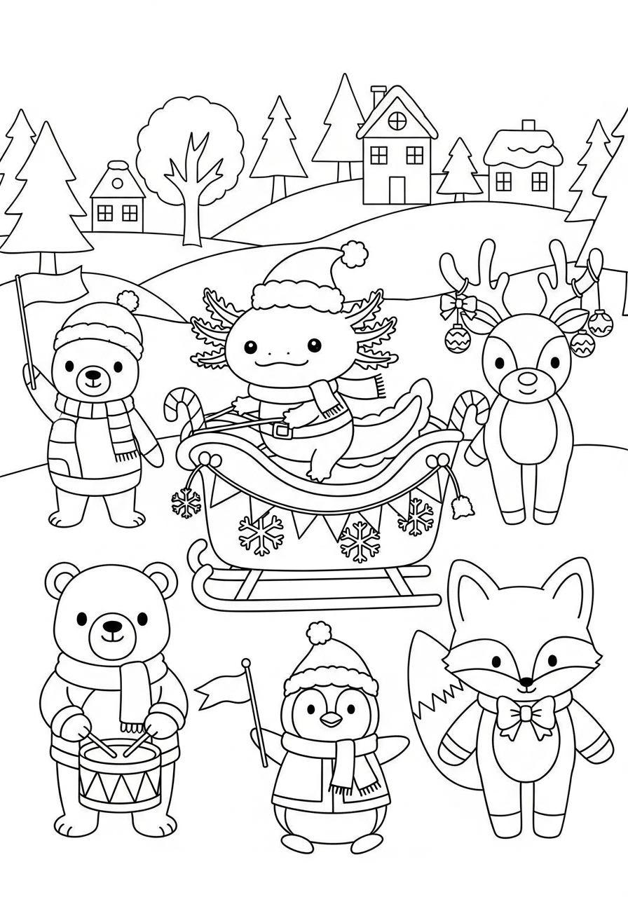 free printable Christmas Axolotl coloring pages for adults