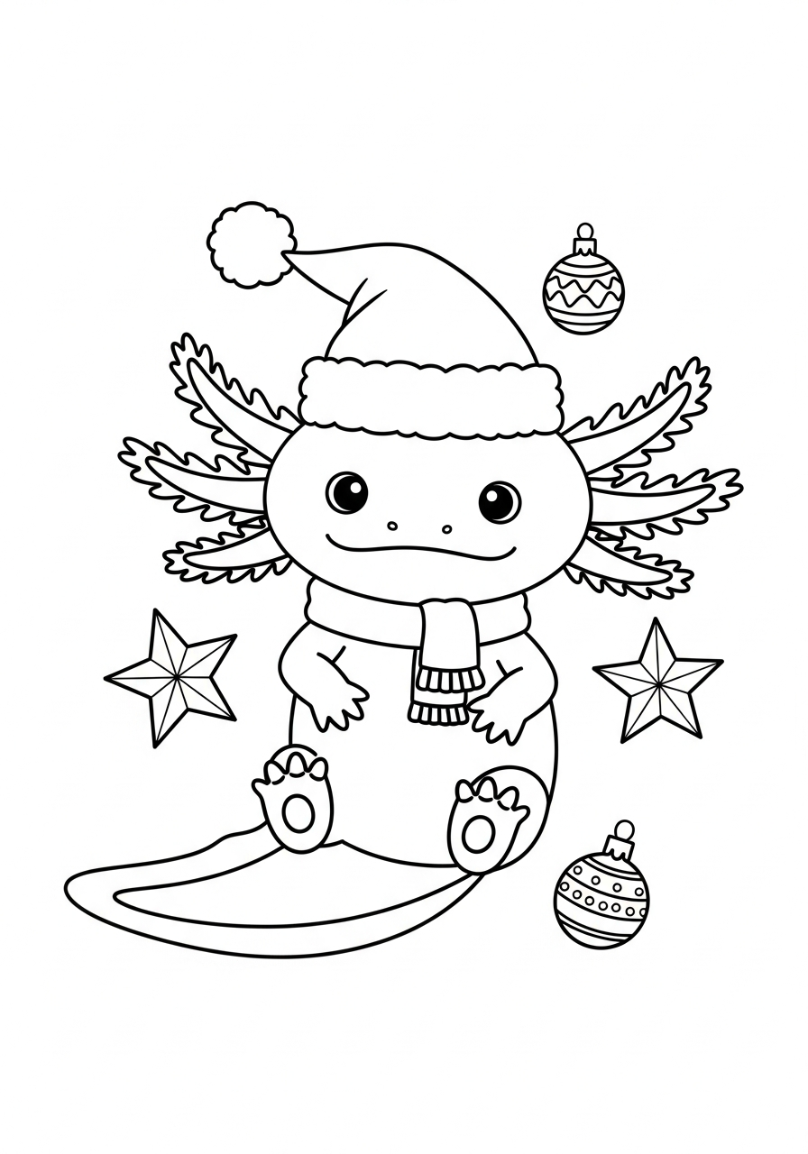 coloring pages for Christmas Axolotl 1