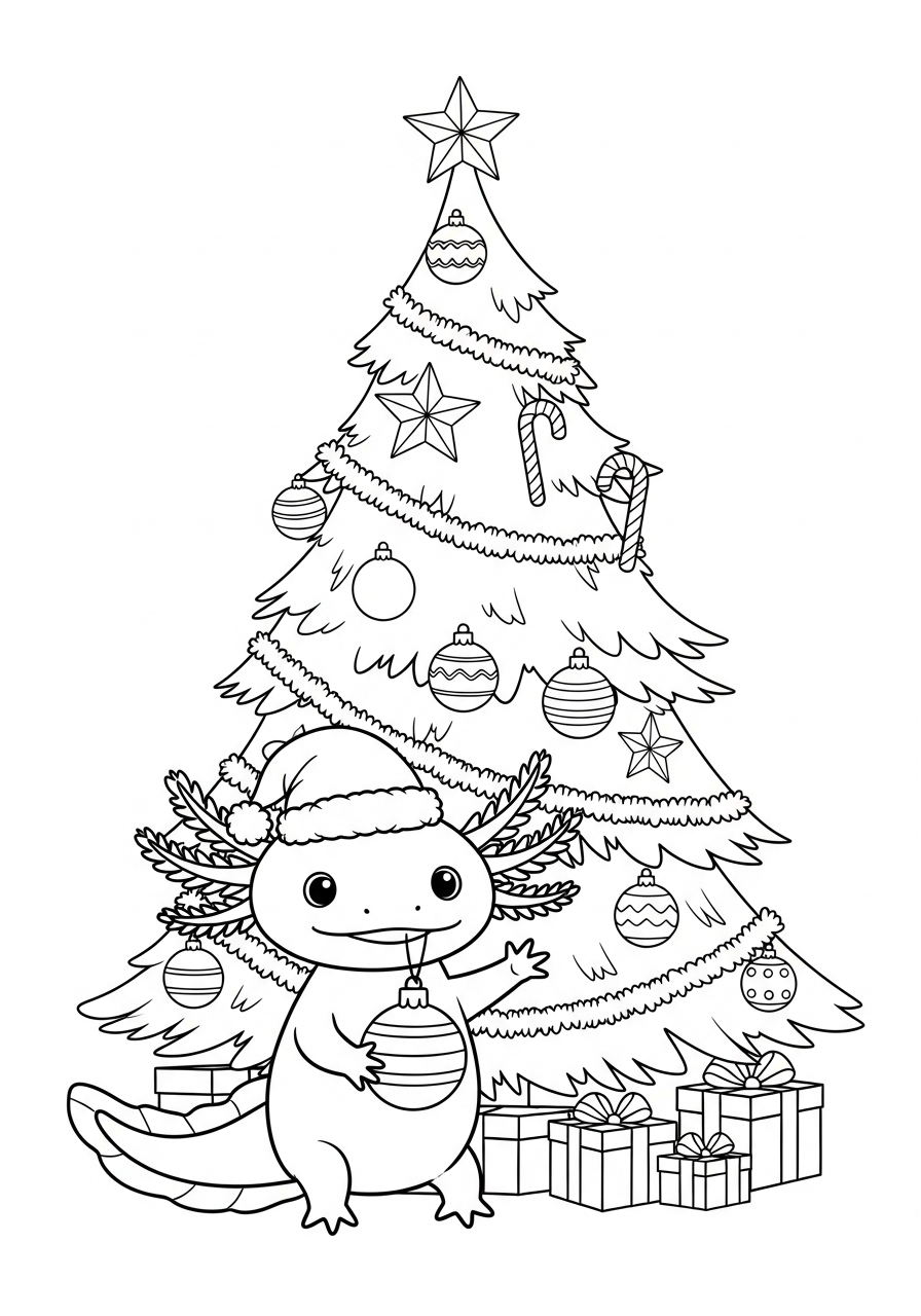 coloring pages for kids Christmas Axolotl