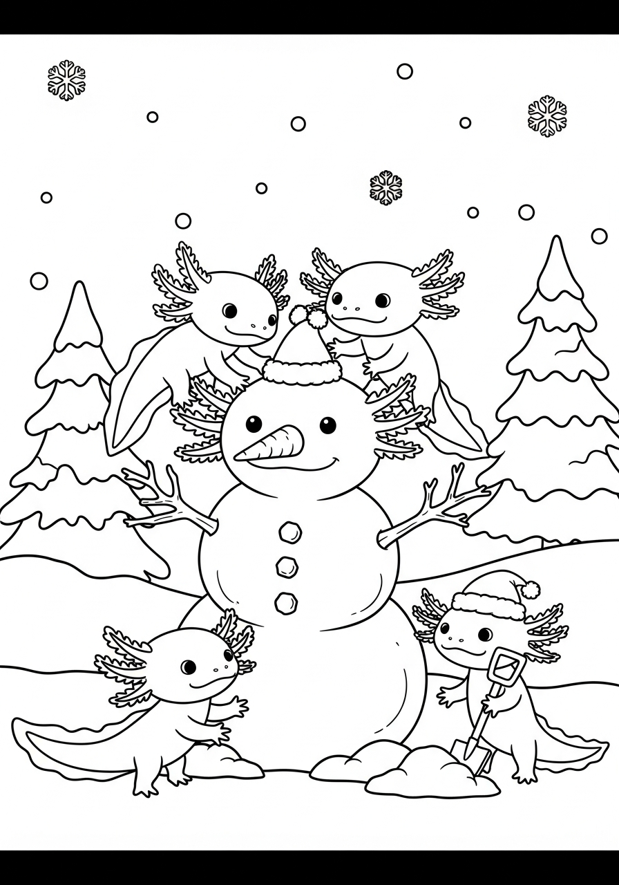 cute Christmas Axolotl coloring pages