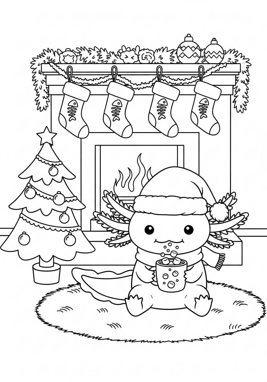 Christmas Axolotl themed coloring pages