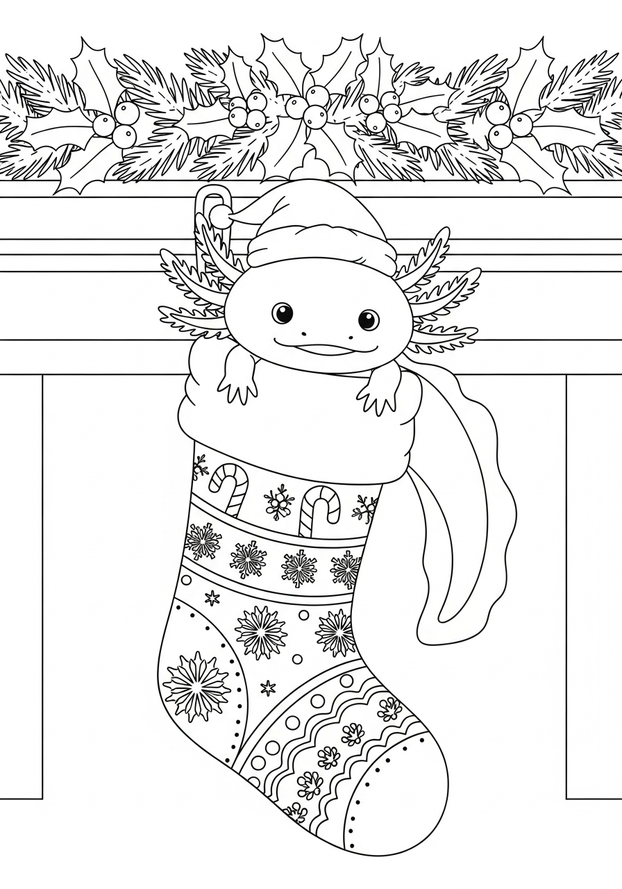 Christmas Axolotl coloring pages for adults easy