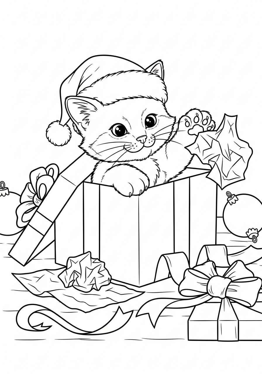free Christmas Cat printable coloring pages