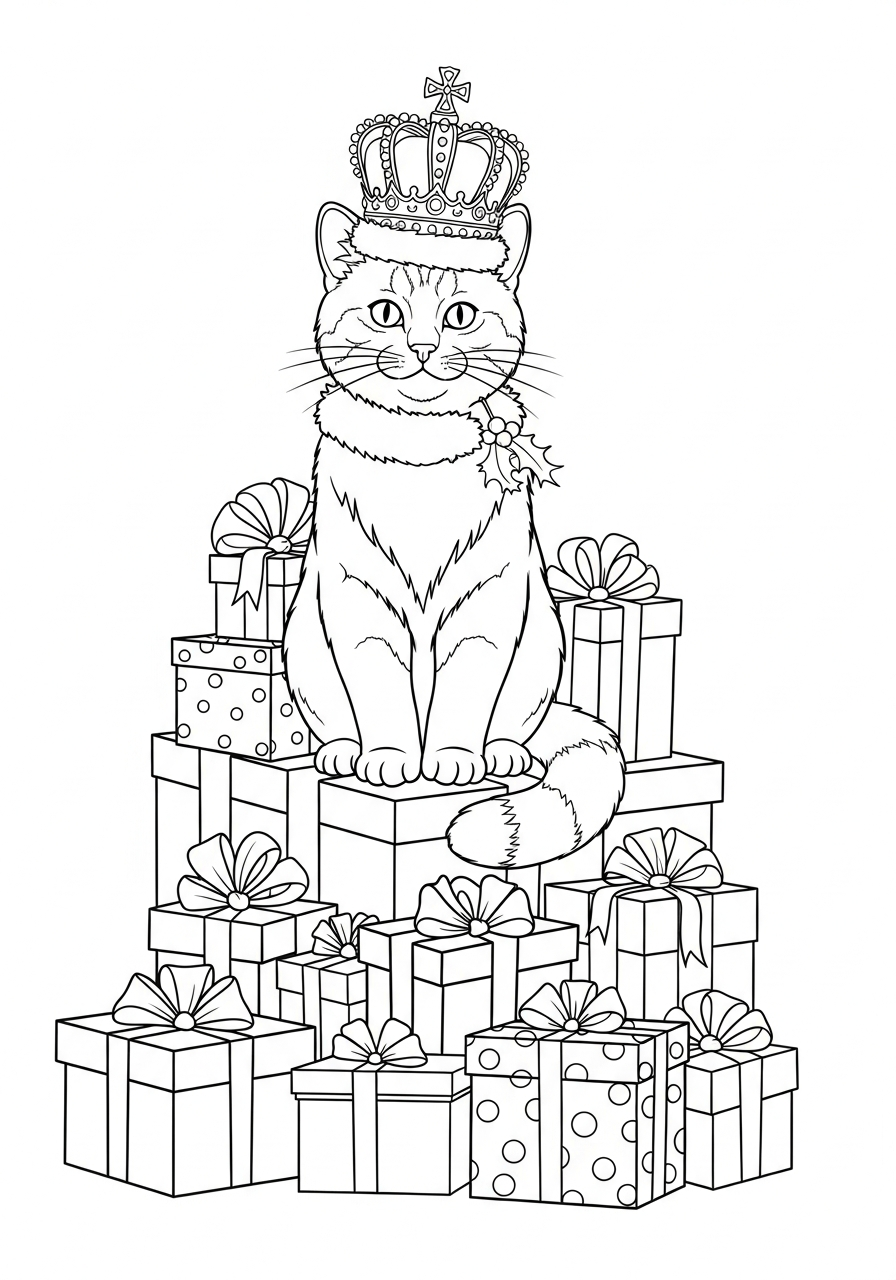 Christmas Cat coloring pages free