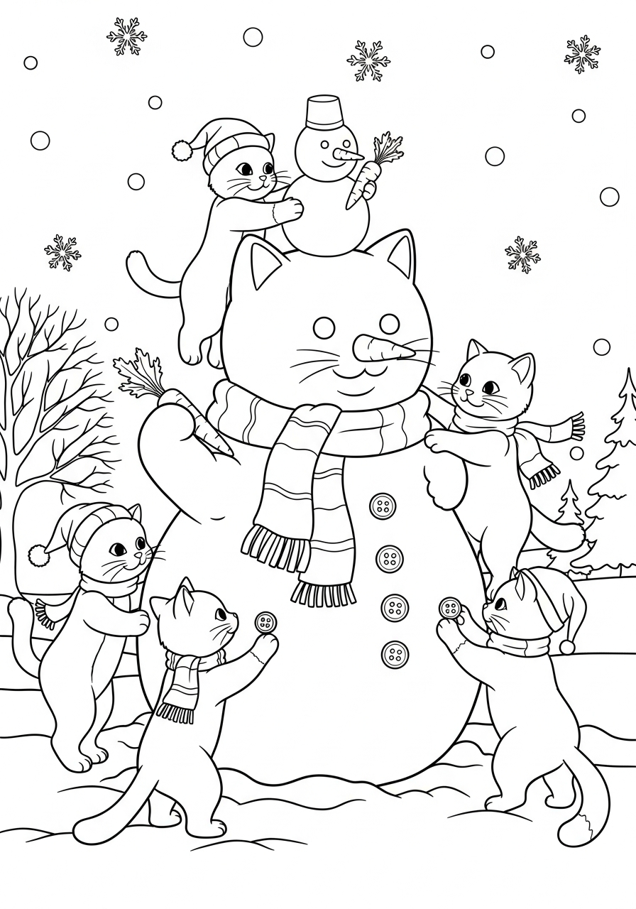 free printable Christmas Cat coloring pages for adults
