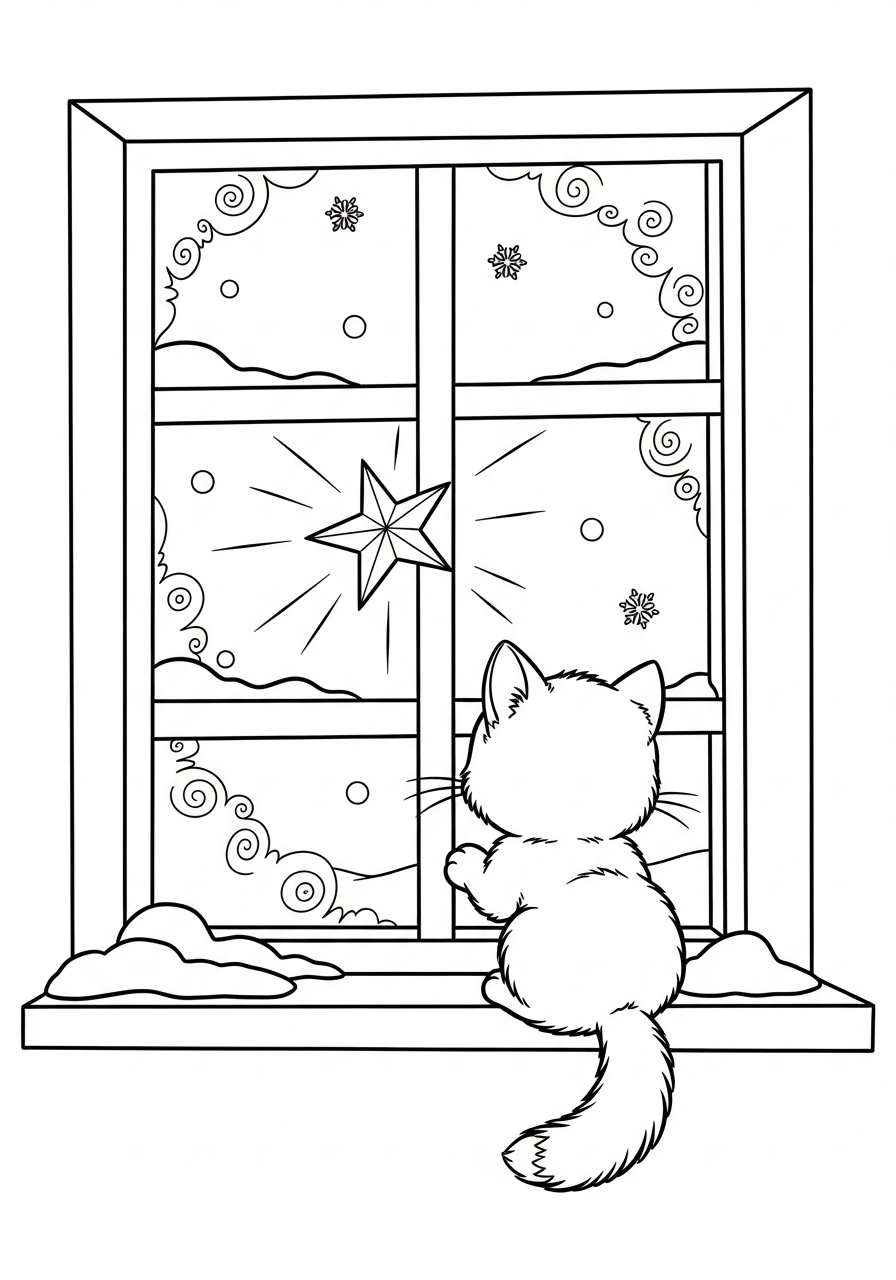 Christmas Cat coloring pages free 1