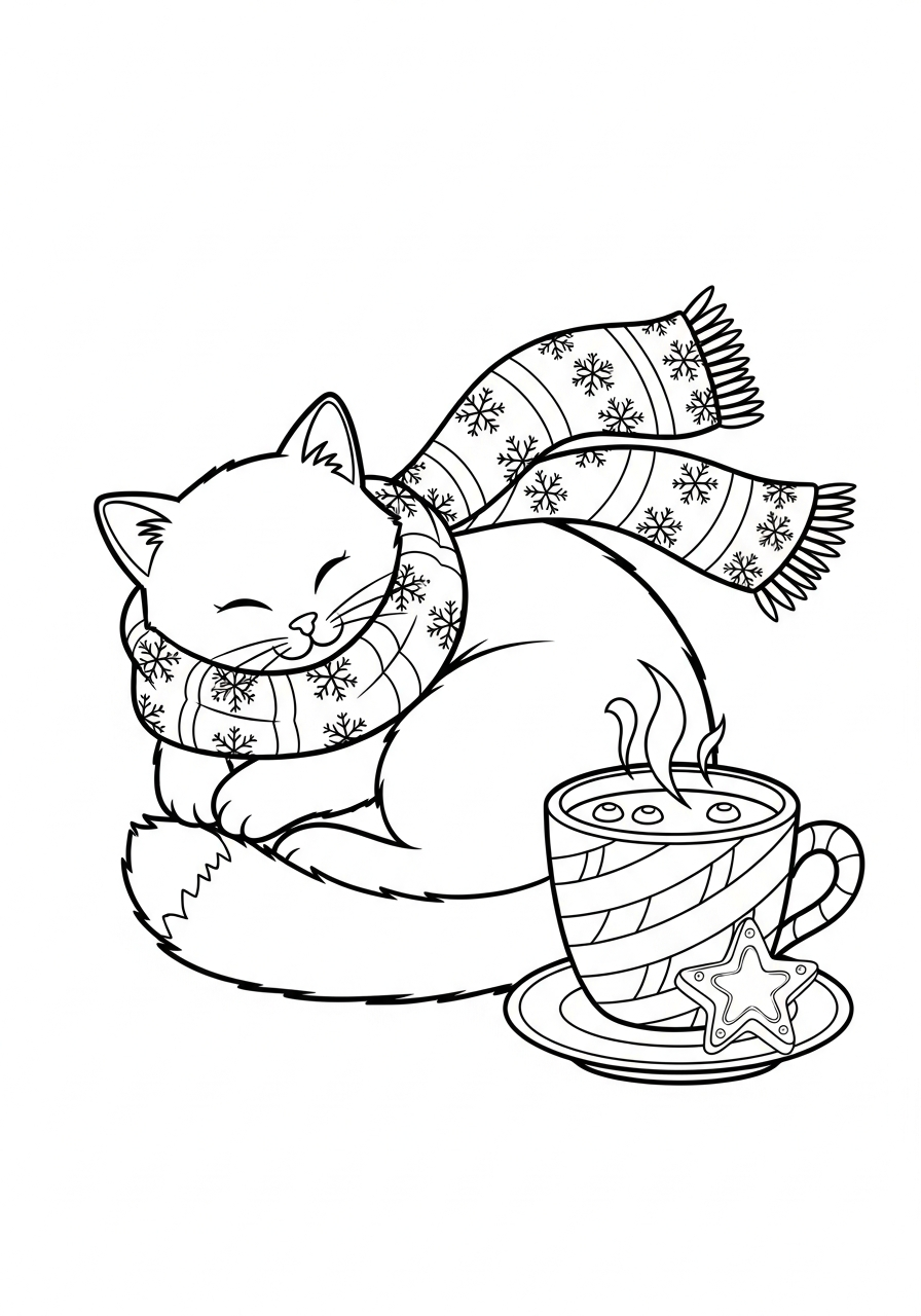 printable Christmas Cat coloring pages for adults