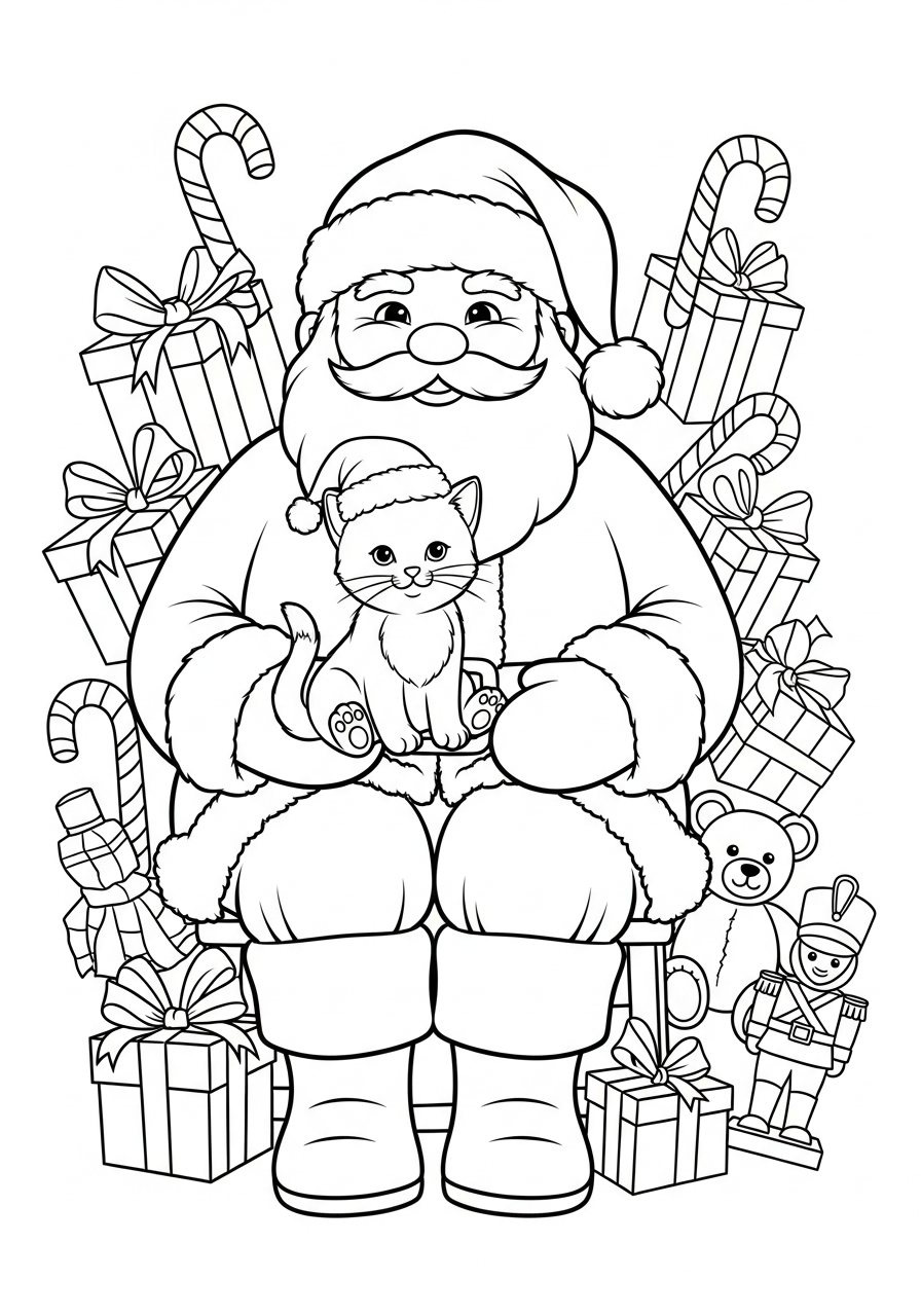 easy Christmas Cat coloring pages