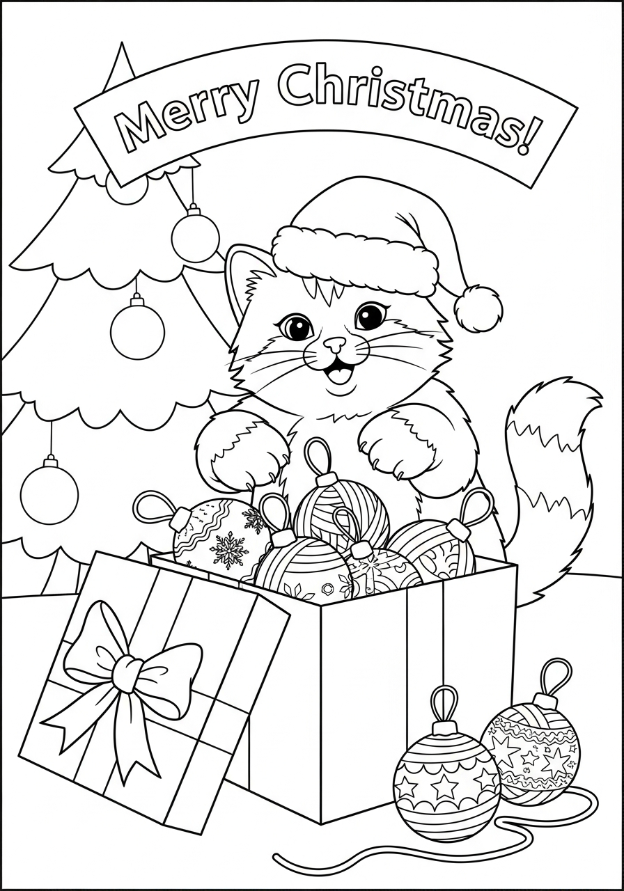 coloring pages for kids Christmas Cat