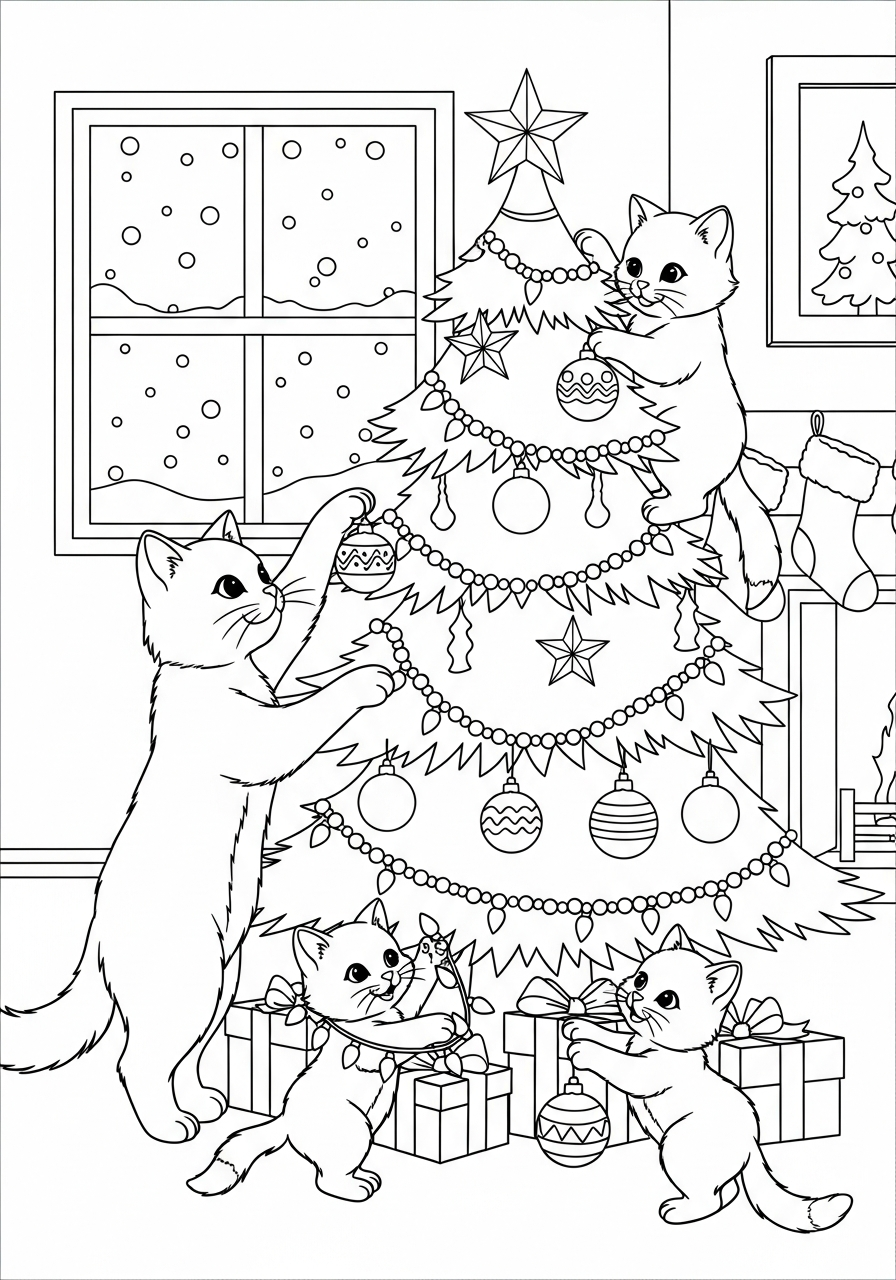 free Christmas Cat coloring pages for adults 1